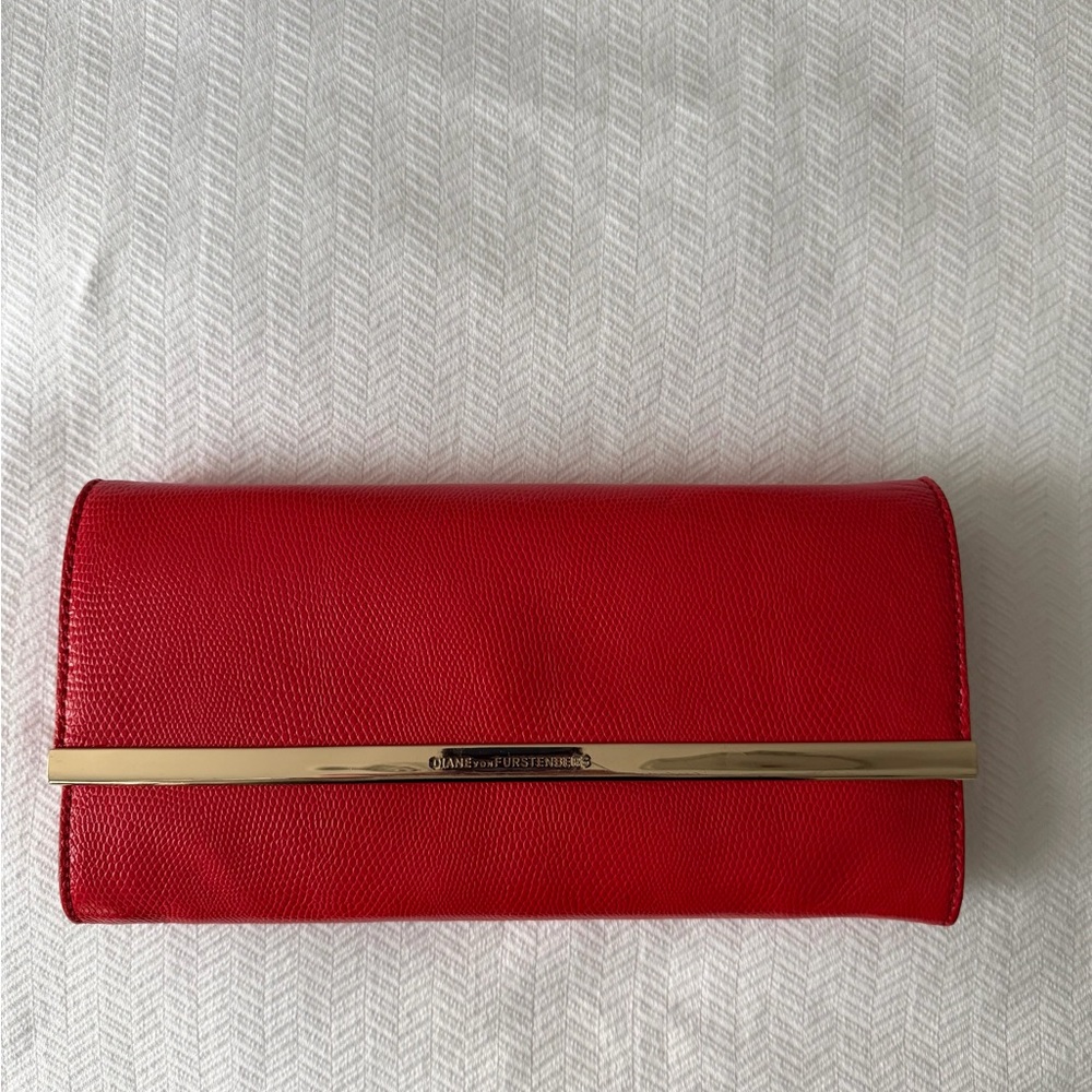 Diane Von Furstenberg Red Clutch with Gold Accent